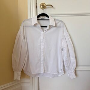 Mango women white voluminous balloon long sleeve blouse shirt size S/4